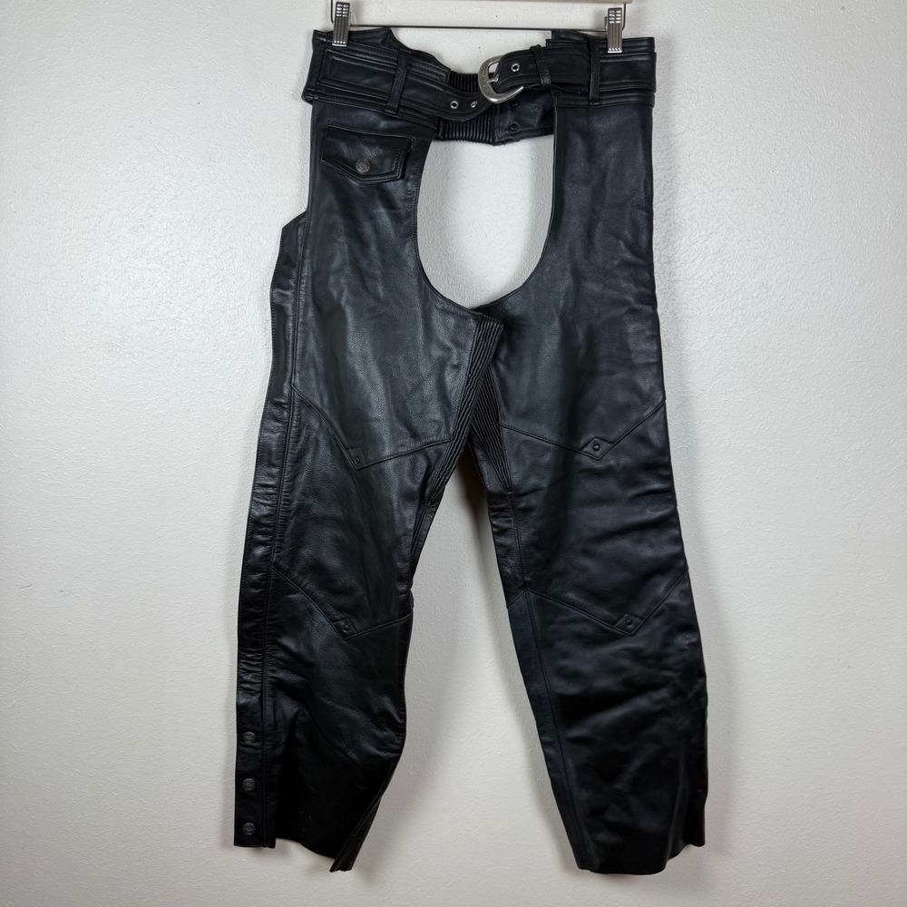 Harley-Davidson Mens Black Genuine Leather Motorcycle Riding Chaps Small